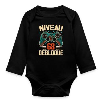 1956 68th Birthday Gifts, 68 Years Adventure - Organic Longsleeve Baby Bodysuit - black - Front