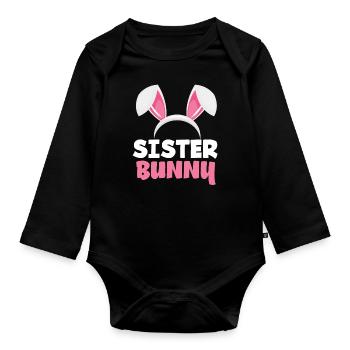 Schwester Hase Osterhasenohren Ostern - Baby Bio-Langarm-Body - Schwarz - Vorne
