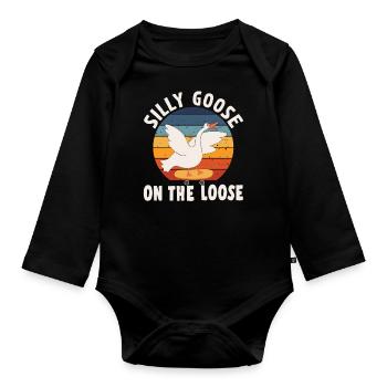 The stupid goose on the loose - Organic Longsleeve Baby Bodysuit - black - Front