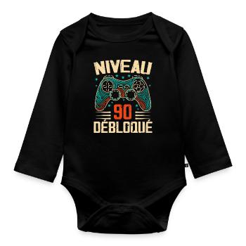 1934 cadeaux 90e Anniversaire, Aventure de 90 Ans - Body Bébé bio manches longues - noir - Devant