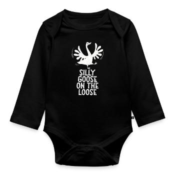 The stupid goose on the loose - Organic Longsleeve Baby Bodysuit - black - Front