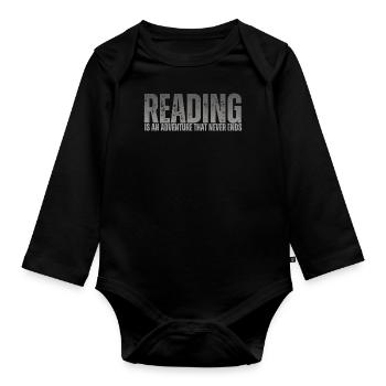 Reading is an adventure book lover - Organic Longsleeve Baby Bodysuit - black - Front