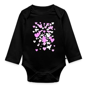 Coeurs, coeurs, coeurs roses, coeurs rouges - Body Bébé bio manches longues - noir - Devant