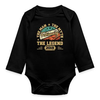 Geburtstagsgeschenk - geboren im Februar 2019 - Baby Bio-Langarm-Body - Schwarz - Vorne