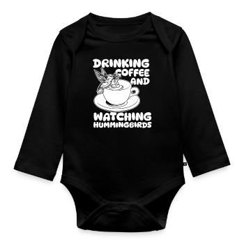 Hummingbird Coffee Bird - Organic Longsleeve Baby Bodysuit - black - Front