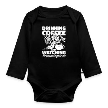 Hummingbird Coffee Bird - Organic Longsleeve Baby Bodysuit - black - Front