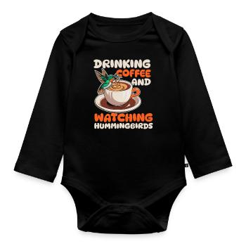 Hummingbird Coffee Bird - Organic Longsleeve Baby Bodysuit - black - Front