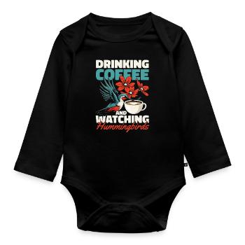 Hummingbird Coffee Bird - Organic Longsleeve Baby Bodysuit - black - Front