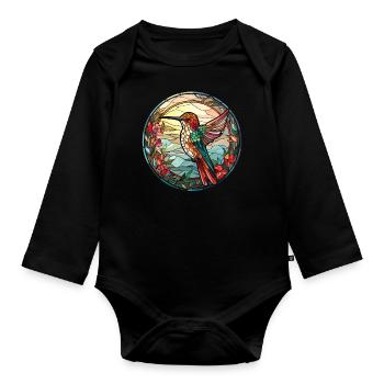 Kolibri Buntglas - Baby Bio-Langarm-Body - Schwarz - Vorne