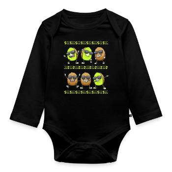 Dancing Kiwi with sunglasses - Organic Longsleeve Baby Bodysuit - black - Front