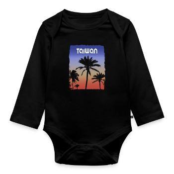Taïwan coucher de soleil vacances souvenir palmier - Body Bébé bio manches longues - noir - Devant