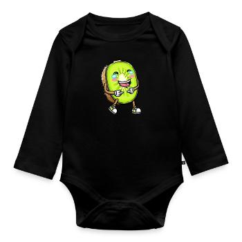 Kiwi Fruit Kawaii Emoticon - Organic Longsleeve Baby Bodysuit - black - Front