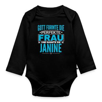 Janine Name Design - Organic Longsleeve Baby Bodysuit - black - Front