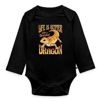 La vie est plus belle avec un dragon barbu Pogona - Body Bébé bio manches longues - noir - Devant