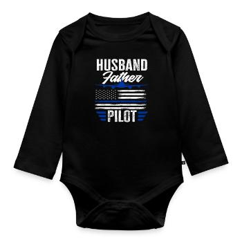 Mari, père, pilote - Body Bébé bio manches longues - noir - Devant