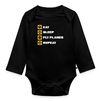 Pilot Essen Schlafen Fliegen - Baby Bio-Langarm-Body - Schwarz - Vorne