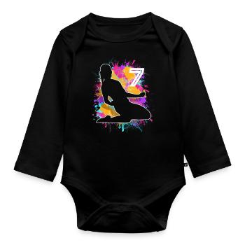 Joueuse de football 7e anniversaire - Body Bébé bio manches longues - noir - Devant