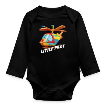 Kleiner Holzhubschrauber für Kinder kleiner Pilot - Baby Bio-Langarm-Body - Schwarz - Vorne