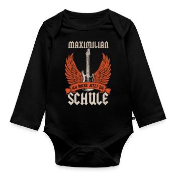 Maximilian Ich Rocke Jetzt Die Einschulung - Baby Bio-Langarm-Body - Schwarz - Vorne