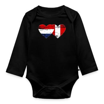 Hollande Pérou drapeau coeur utilisé - Body Bébé bio manches longues - noir - Devant