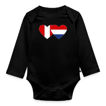 Pérou Hollande drapeau coeur - Body Bébé bio manches longues - noir - Devant