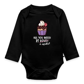 Cupcake Muffin Backen Geschenk - Baby Bio-Langarm-Body - Schwarz - Vorne