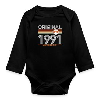 1991 - Organic Longsleeve Baby Bodysuit - black - Front
