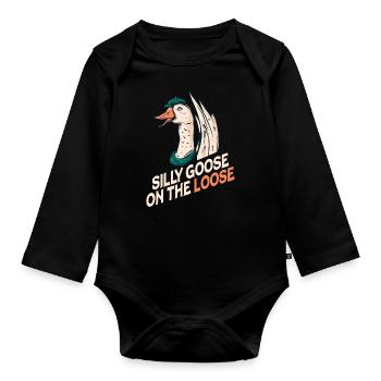 The stupid goose on the loose - Organic Longsleeve Baby Bodysuit - black - Front