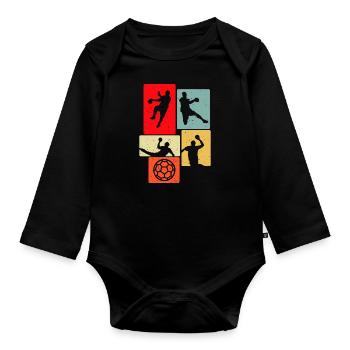 Handball Retro Handballer - Body Bébé bio manches longues - noir - Devant