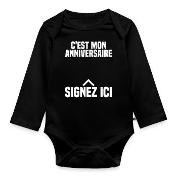 C'est Mon Anniversaire À Signer Cadeau Anniv - Body Bébé bio manches longues - noir - Devant