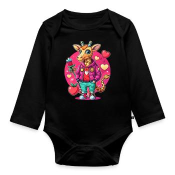 Giraffe Parade: Cool Giraffe - Organic Longsleeve Baby Bodysuit - black - Front
