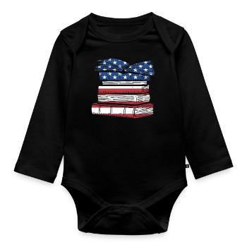Reader Us Flag Reading - Organic Longsleeve Baby Bodysuit - black - Front