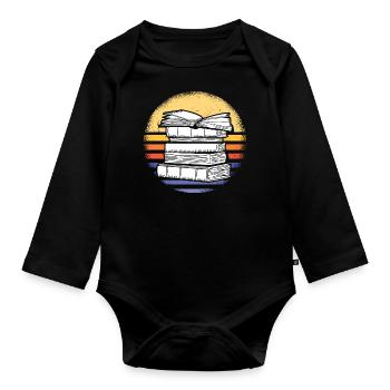 Reader Retro Sunset Reading - Organic Longsleeve Baby Bodysuit - black - Front
