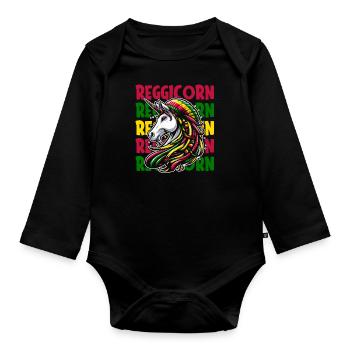 Reggae Unicorn Reggicorn - Organic Longsleeve Baby Bodysuit - black - Front