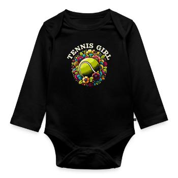 Tennis Joueur De Tennis Fille De Tennis - Body Bébé bio manches longues - noir - Devant