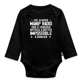 An assistant radio operation - Organic Longsleeve Baby Bodysuit - black - Front
