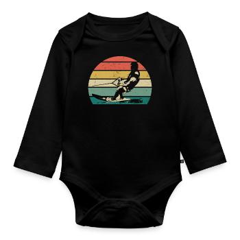 Wakeboarden Herzschlag Wakeboard Wakeboarder - Baby Bio-Langarm-Body - Schwarz - Vorne