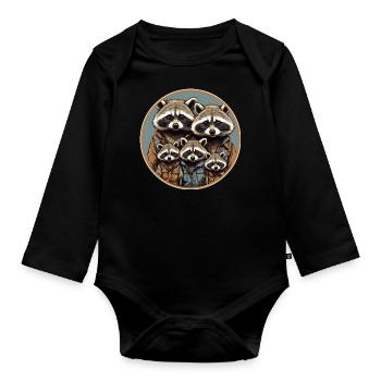 Süße Waschbärfamilie in Outdoorkleidung - Baby Bio-Langarm-Body - Schwarz - Vorne