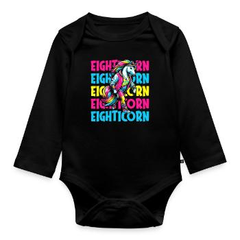 80s Achtziger Einhorn Eighticorn - Baby Bio-Langarm-Body - Schwarz - Vorne
