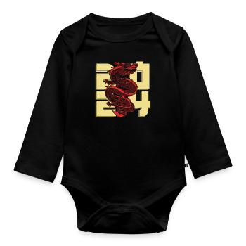 Jahr Des Drachen 2024 - Baby Bio-Langarm-Body - Schwarz - Vorne
