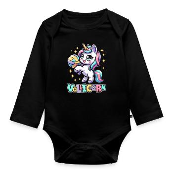 Volleyball Volleyballer Einhorn Vollicorn - Baby Bio-Langarm-Body - Schwarz - Vorne
