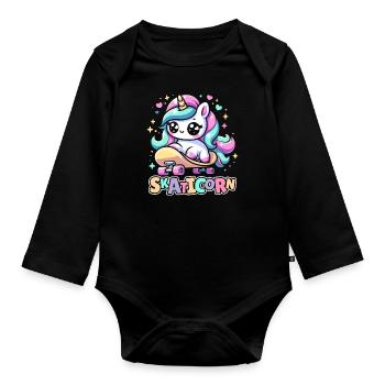 Skateboard Skater Unicorn Skaticorn - Organic Longsleeve Baby Bodysuit - black - Front