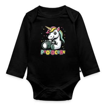 Fotograf Fotografie Kamera Einhorn Photocorn - Baby Bio-Langarm-Body - Schwarz - Vorne