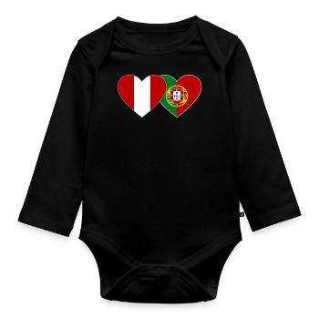 Pérou Portugal Drapeau Coeur - Body Bébé bio manches longues - noir - Devant