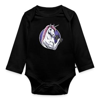 Unicorn Gym Fitness - Organic Longsleeve Baby Bodysuit - black - Front