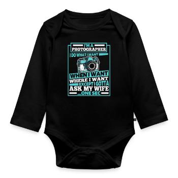 Photographer Photography Camera - Organic Longsleeve Baby Bodysuit - black - Front