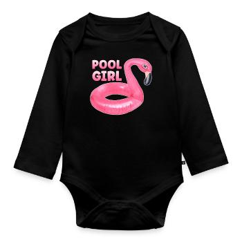Piscine Fille Flamingo Floatie Piscine - Body Bébé bio manches longues - noir - Devant