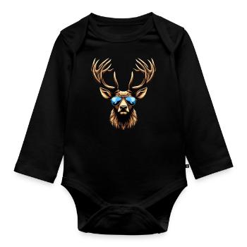 Hirsch T-Shirt Herren Trachtenshirt Jungen Tracht - Baby Bio-Langarm-Body - Schwarz - Vorne