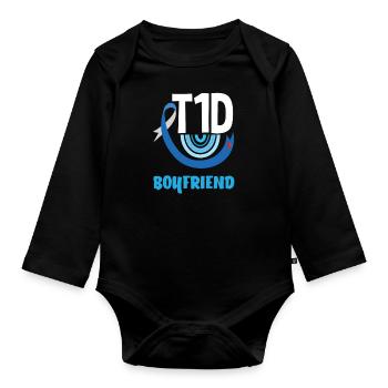 T1D Diabetes Type 1 Diabetic Gift - Organic Longsleeve Baby Bodysuit - black - Front