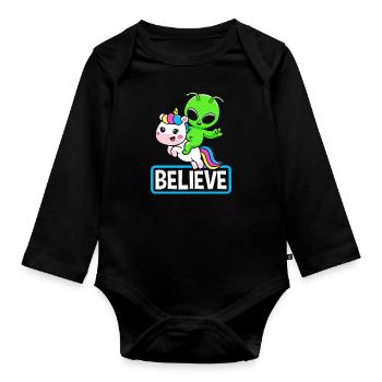Alien Unicorn Gift Science Fiction - Organic Longsleeve Baby Bodysuit - black - Front